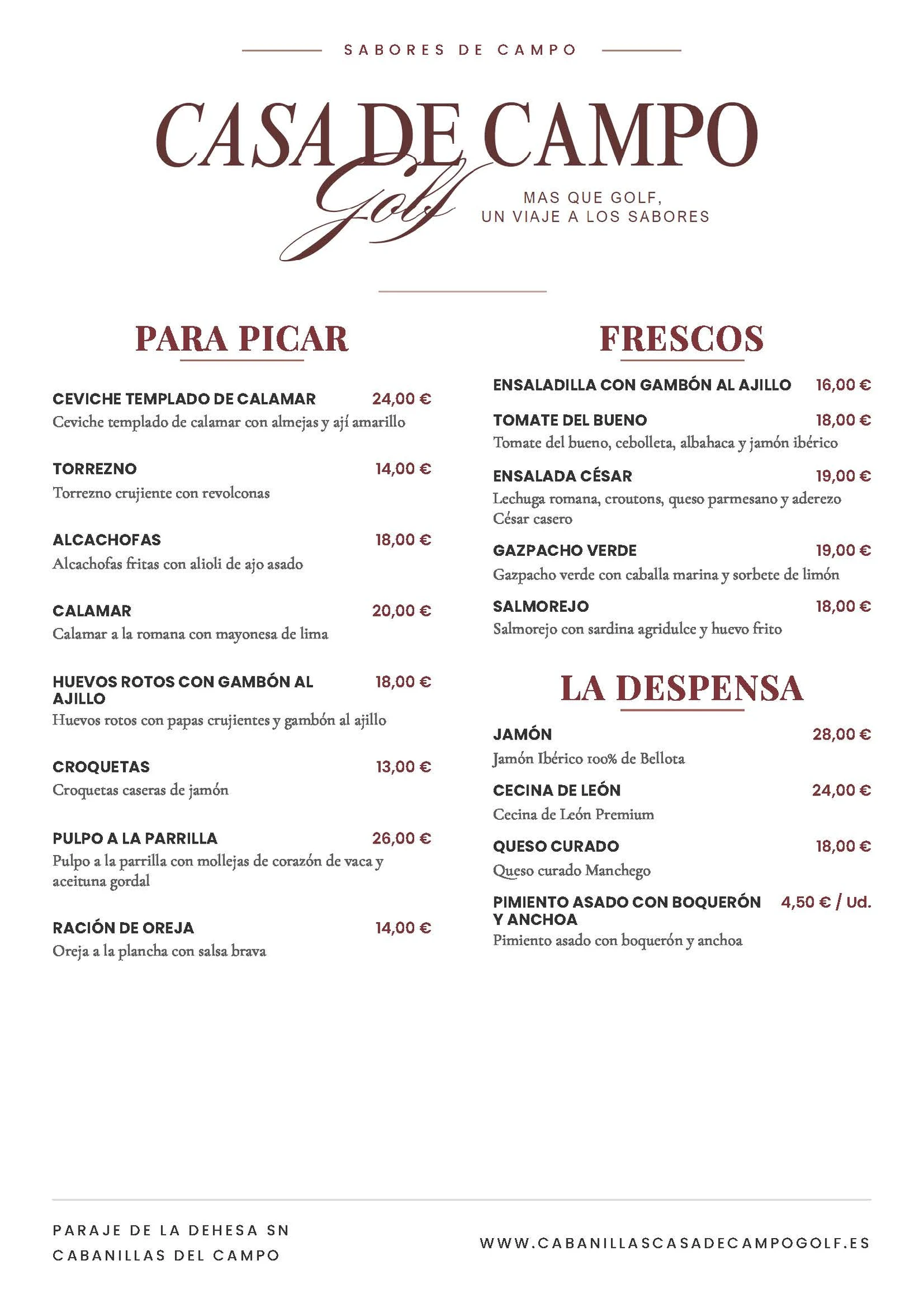 Carta Restaurante Casa de Campo — página 1