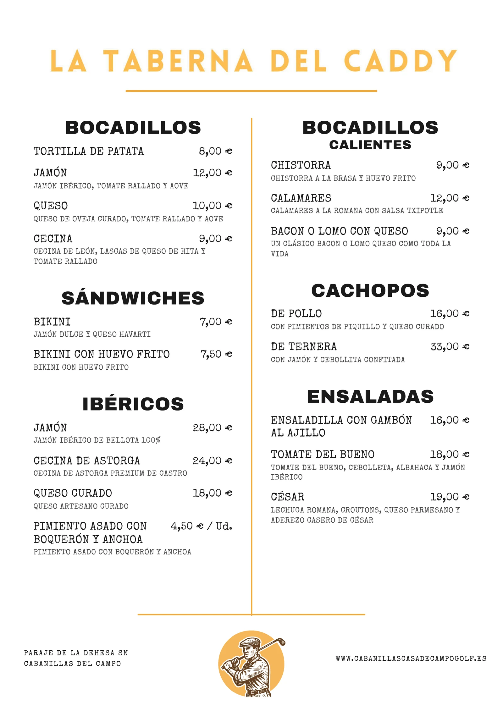 Carta La Taberna del Caddy — página 1