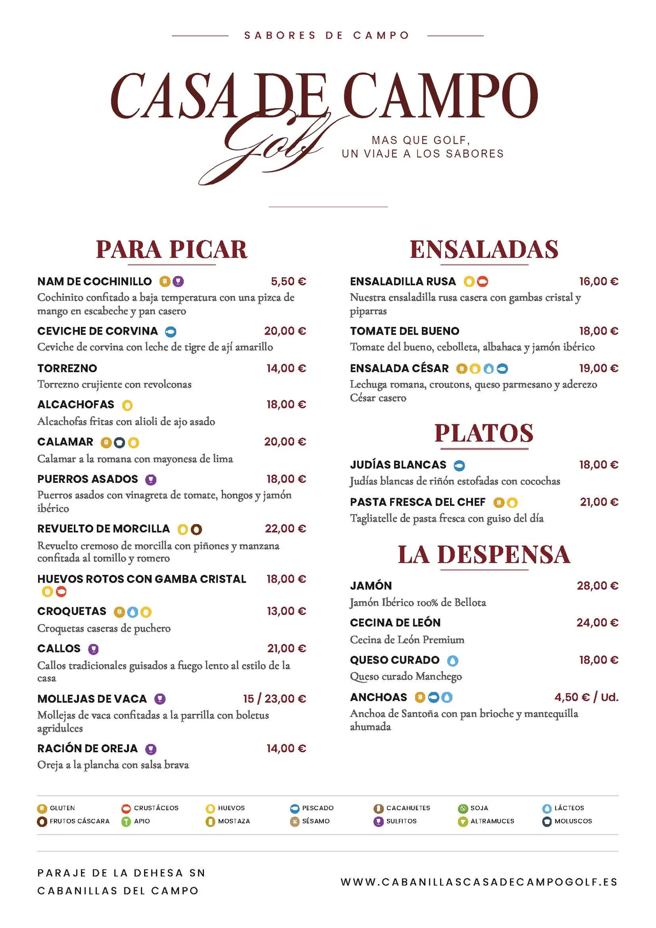 Carta Restaurante Casa de Campo — página 1