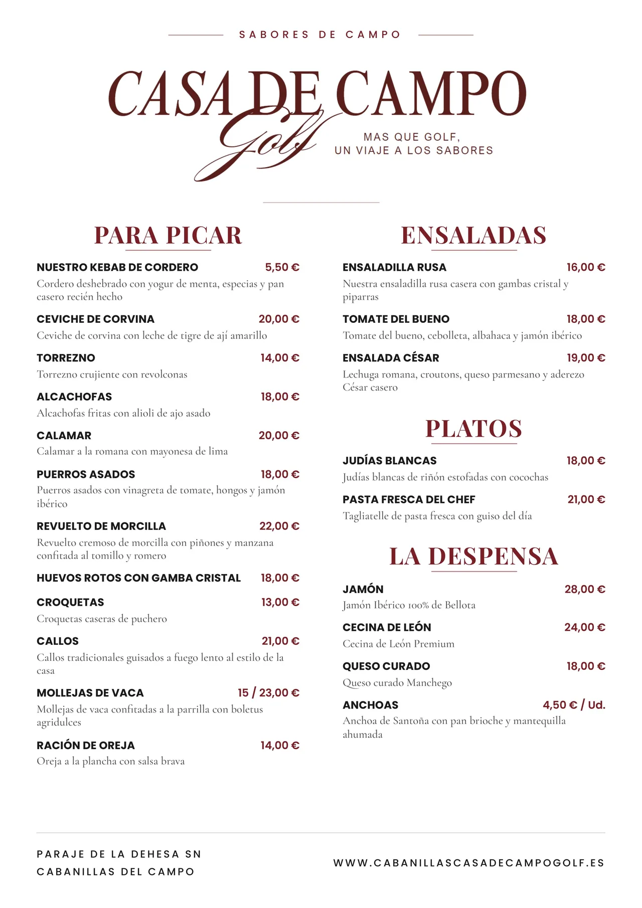 Carta Restaurante Casa de Campo — página 1
